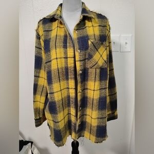 la Miel Large Yellow Black Plaid Button Front Shirt Jacket Layering Fall